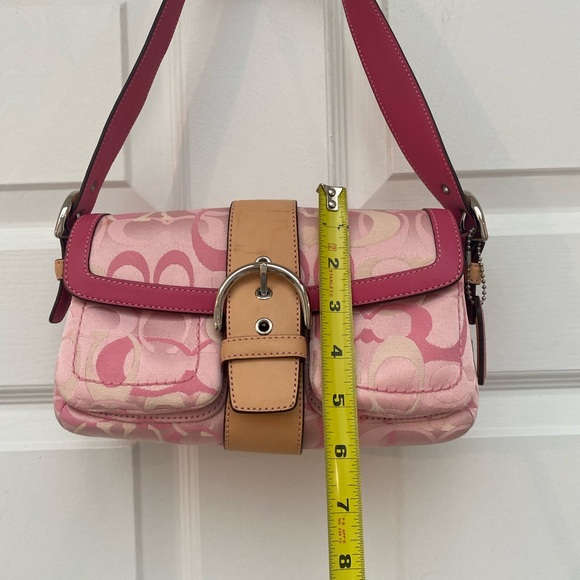 Coach RARE Vintage Y2K Pink Signature Soho Shoulder Bag w Tan Leather Trim - Picture 10 of 13